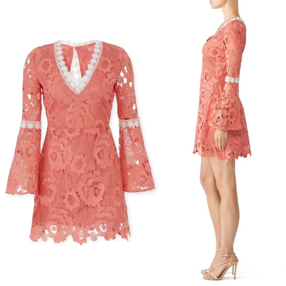 Alexia Admore Pink Contrast Crochet Lace Fit & Flare Mini Dress Size XS - Picture 12 of 12